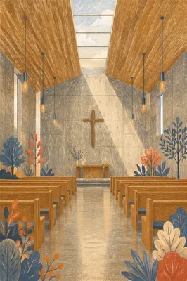 Empty Church Sanctuary in Morning Light