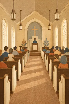 Empty Church Sanctuary in Morning Light