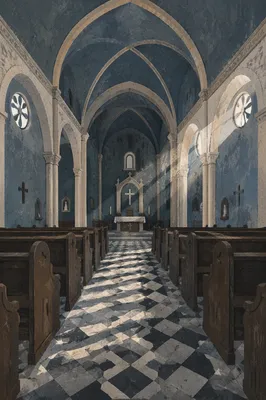 Empty Church Sanctuary in Morning Light