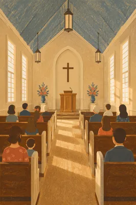 Empty Church Sanctuary in Morning Light