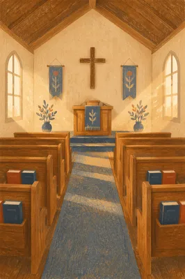 Empty Church Sanctuary in Morning Light