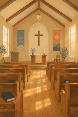 Empty Church Sanctuary in Morning Light
