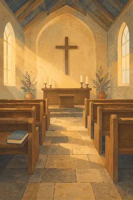 Empty Church Sanctuary in Morning Light