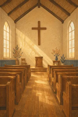 Empty Church Sanctuary in Morning Light