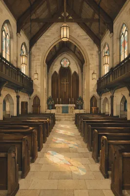 Empty Church Sanctuary in Morning Light