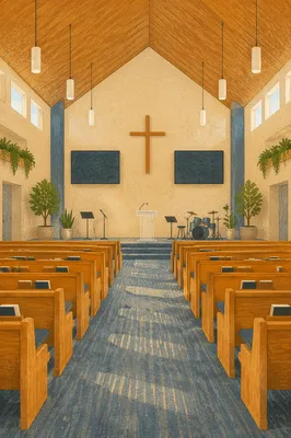 Empty Church Sanctuary in Morning Light