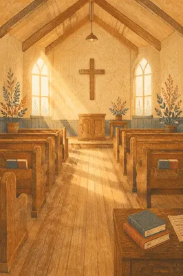 Empty Church Sanctuary in Morning Light