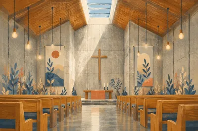 Empty Church Sanctuary in Morning Light