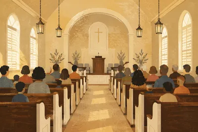 Empty Church Sanctuary in Morning Light