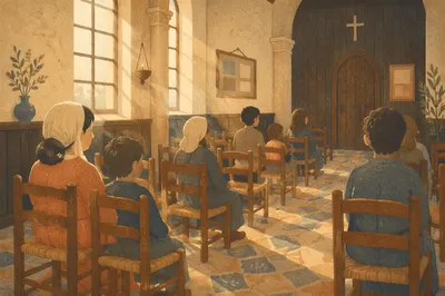 Empty Church Sanctuary in Morning Light