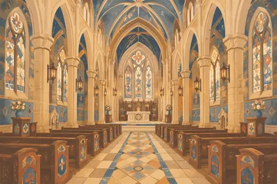 Empty Historic Church Sanctuary at Morning