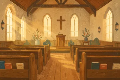 Peaceful Empty Church Sanctuary at Sunrise