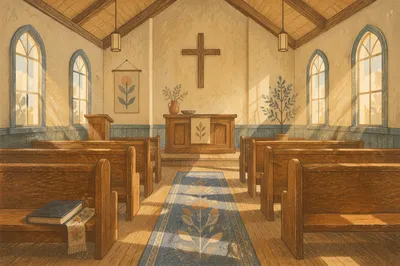 Empty Church Sanctuary in Morning Light