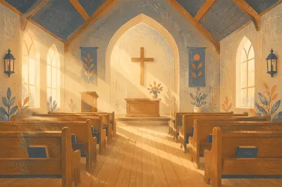 Empty Church Sanctuary in Morning Light