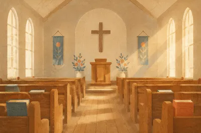 Peaceful Empty Church Sanctuary at Sunrise