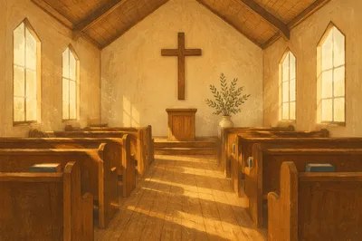 Empty Wooden Sanctuary in Morning Light