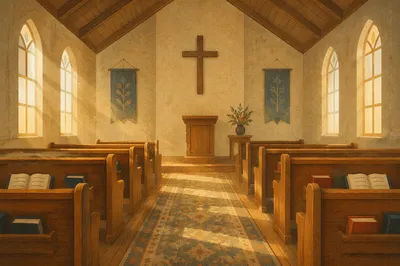Empty Church Sanctuary in Morning Light