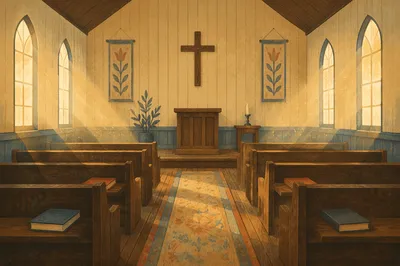 Empty Church Sanctuary in Morning Light