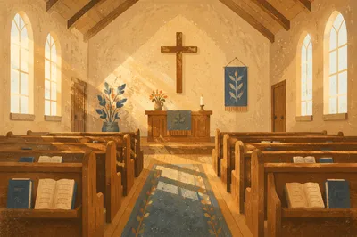 Empty Church Sanctuary in Morning Light