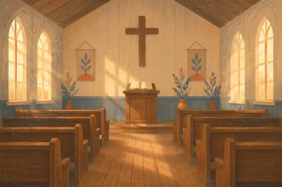 Empty Church Sanctuary in Morning Light
