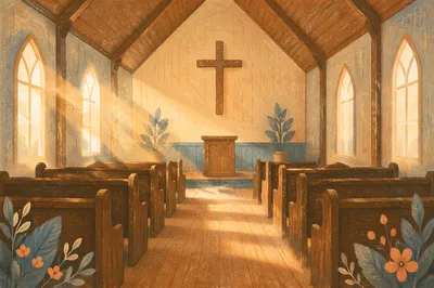 Empty Wooden Sanctuary in Morning Light