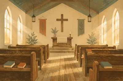 Empty Church Sanctuary in Morning Light