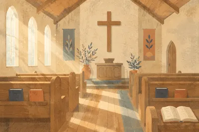 Empty Church Sanctuary in Morning Light