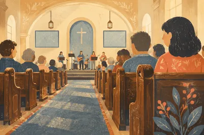 Empty Church Sanctuary in Morning Light