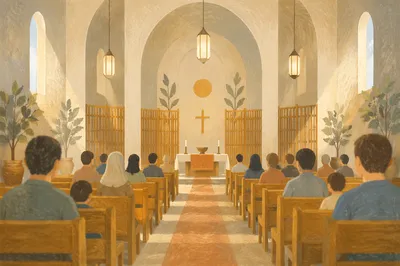 Empty Church Sanctuary in Morning Light