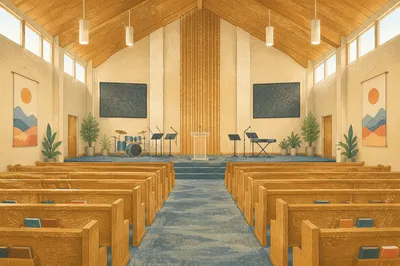 Empty Church Sanctuary in Morning Light