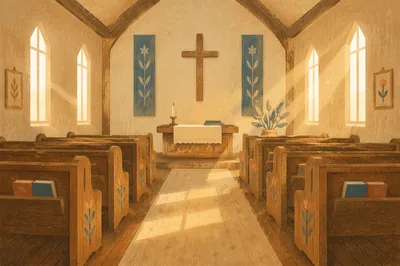 Empty Church Sanctuary in Morning Light