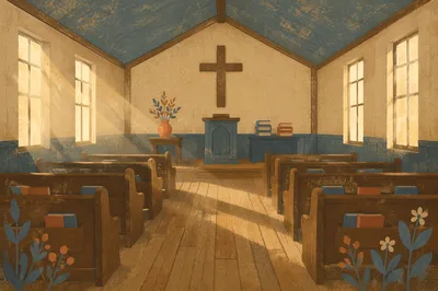 Empty Wooden Sanctuary in Morning Light