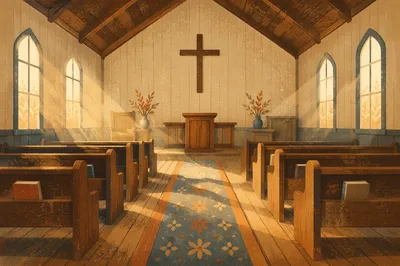 Empty Wooden Sanctuary in Morning Light