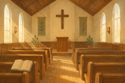 Empty Wooden Sanctuary in Morning Light
