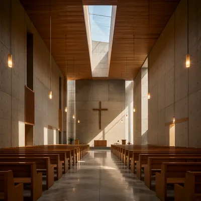 Empty Church Sanctuary in Morning Light