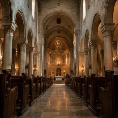 Empty Church Sanctuary in Morning Light