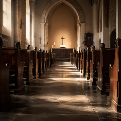 Empty Church Sanctuary in Morning Light