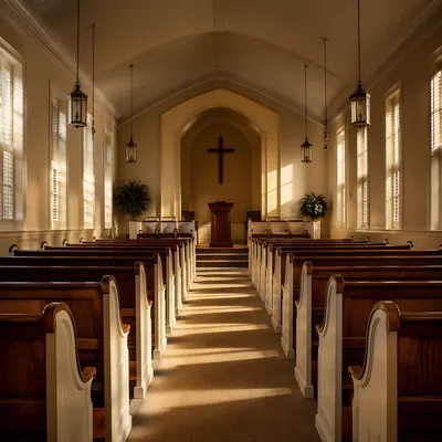 Empty Church Sanctuary in Morning Light