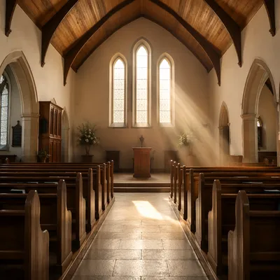 Empty Church Sanctuary in Morning Light