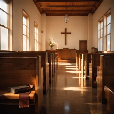Empty Church Sanctuary in Morning Light