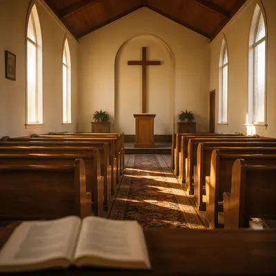 Empty Church Sanctuary in Morning Light
