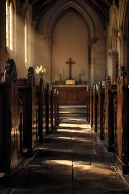 Empty Church Sanctuary in Morning Light