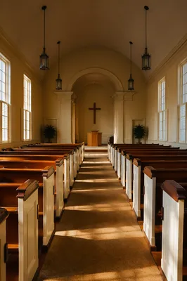 Empty Church Sanctuary in Morning Light