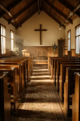 Empty Church Sanctuary in Morning Light