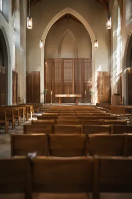 Empty Church Sanctuary in Morning Light