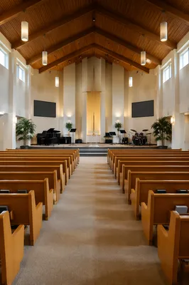 Empty Church Sanctuary in Morning Light