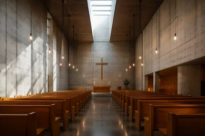 Empty Church Sanctuary in Morning Light
