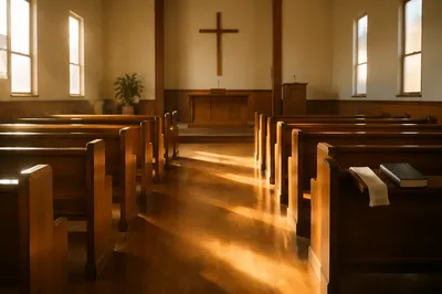 Empty Church Sanctuary in Morning Light