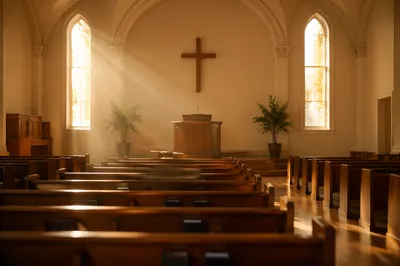Empty Church Sanctuary in Morning Light
