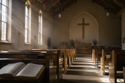 Empty Church Sanctuary in Morning Light